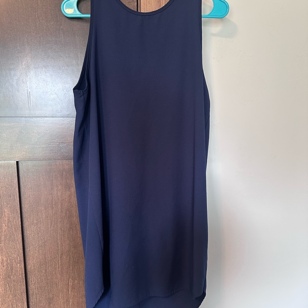 Monteau Navy Blue Sleeveless High-Neck Shift Dress | Size Large